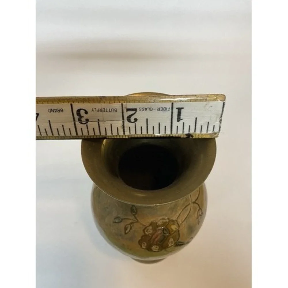 VTG Solid Brass Floral Hand Covered/Painted‎ Enamel Vase 8